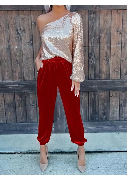 Mottisfashion Kadın Beli Lastikli Yüksek Bel Cep Detay Kadife Pantolon fiyatları
