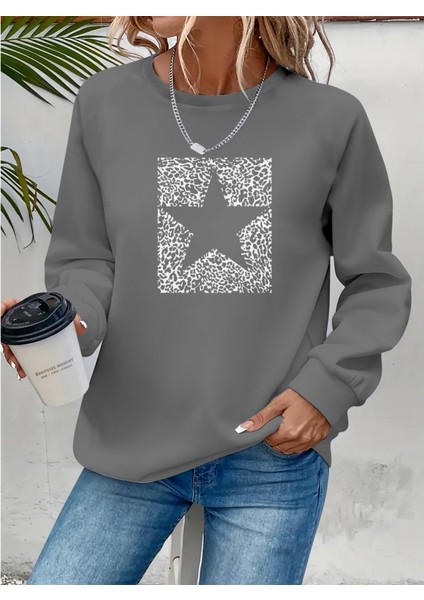 Mottisfashion Kadın Uzun Kollu Bisiklet Yaka Desenli Viskon Iki Iplik Bluz