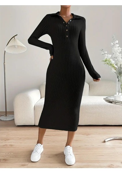 Mottisfashion Kadın Uzun Kollu Yakalı Düğmeli Şardonlu Kaşkorse Elbise fırsatları
