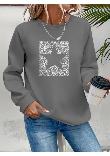 Mottisfashion Kadın Uzun Kollu Bisiklet Yaka Desenli Viskon Iki Iplik Bluz