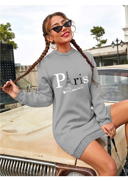 Mottisfashion Kadın Uzun Kollu Bisiklet Yaka Yazılı Kısa Viskon Iki Iplik Elbise modelleri
