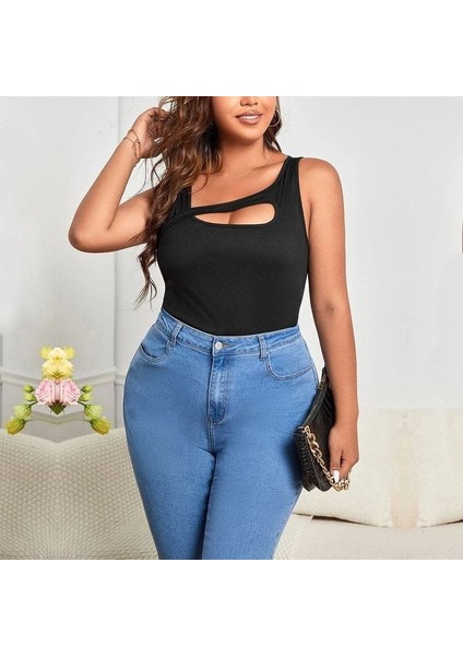 Mottisfashion Kadın Sıfır Kol Geometrik Yaka Kaşkorse Bluz