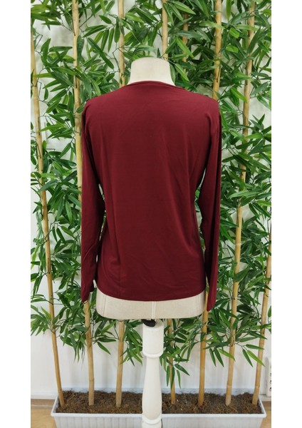 Mottisfashion Kadın Uzun Kollu Bisiklet Yaka Kurukafa Desenli Viskon Bluz