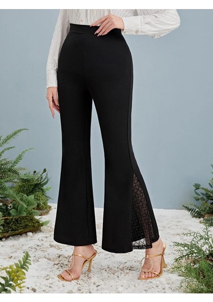 Mottisfashion Kadın Yüksek Bel Yanları Tül Detaylı Dalgıç Tayt Pantolon
