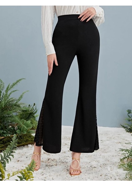 Mottisfashion Kadın Yüksek Bel Yanları Tül Detaylı Dalgıç Tayt Pantolon modelleri