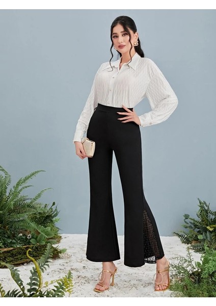 Mottisfashion Kadın Yüksek Bel Yanları Tül Detaylı Dalgıç Tayt Pantolon
