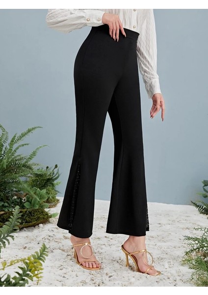 Mottisfashion Kadın Yüksek Bel Yanları Tül Detaylı Dalgıç Tayt Pantolon