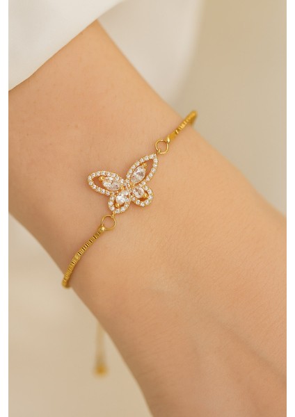 Altın Renk Kelebek Asansör Çelik Bileklik - 3632 modelleri