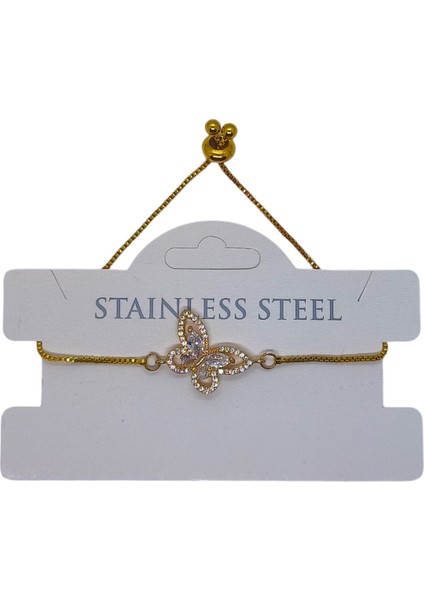 Altın Renk Kelebek Asansör Çelik Bileklik - 3632 fırsatları