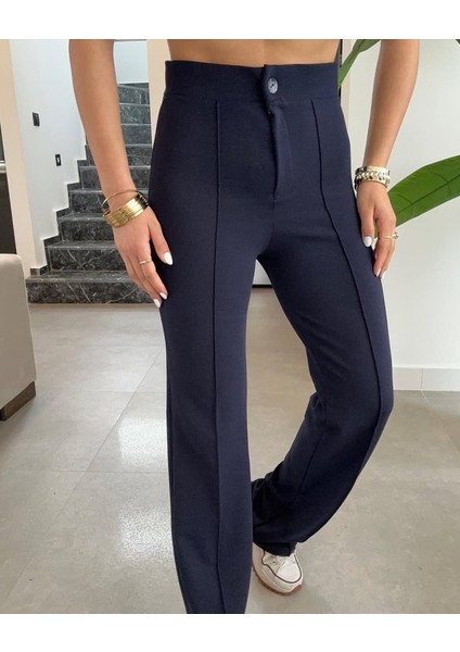 Mottisfashion Kadın Yüksek Bel Full Likralı Krep Kumaş Pantolon