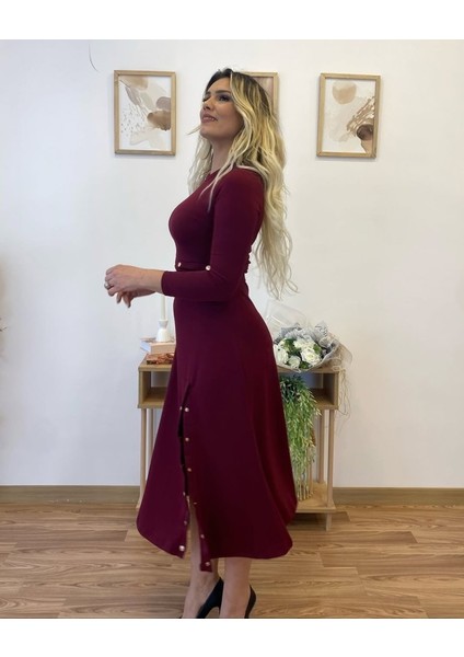 Mottisfashion Kadın Uzun Kollu Çıtçıtlı Viskon Krop Bluz ve Yırtmaçlı Etek Istenildiğinde Elbise Olan Ikili Takım