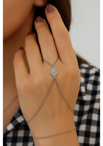 Gümüş Renk Beyaz Taş Yuvarlak Çelik Şahmeran - 3555