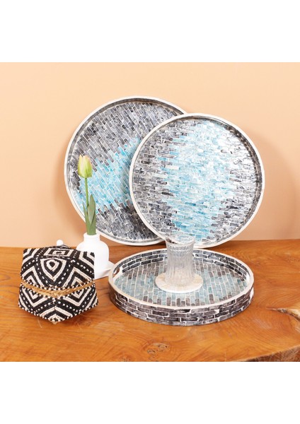 Mylamp Pure Sedef 40 X4,5cm. Black/blue Sedefli Mozaik Tepsi fiyatları