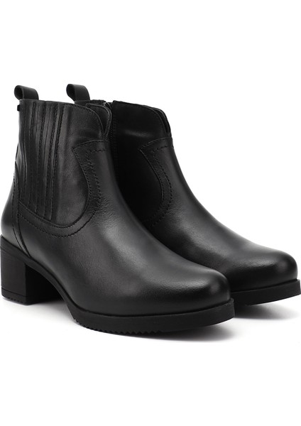 Kadın Siyah Fermuarlı Kalın Topuklu Hakiki Deri Bot modelleri