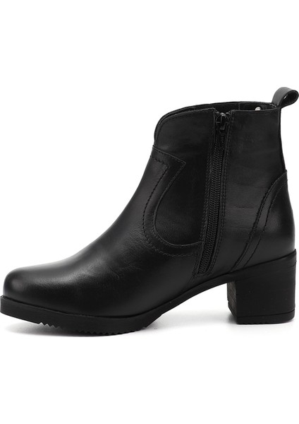 Kadın Siyah Fermuarlı Kalın Topuklu Hakiki Deri Bot fırsatları
