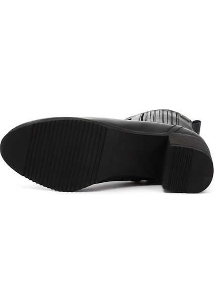 Kadın Siyah Fermuarlı Kalın Topuklu Hakiki Deri Bot indirimleri