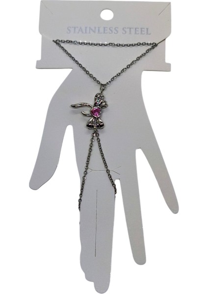 Gümüş Renk Pembe Taş Fiyonk Çelik Şahmeran - 3560 fiyatları