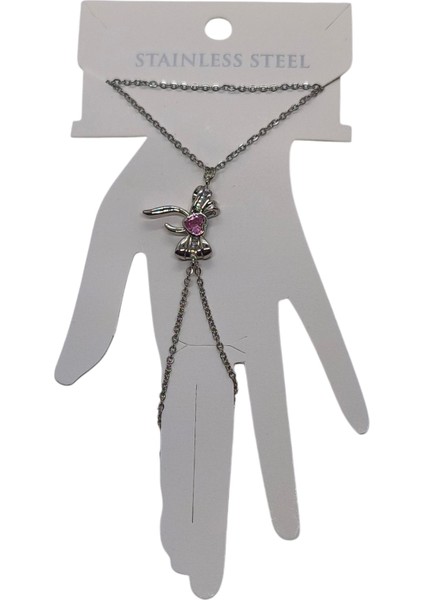 Gümüş Renk Pembe Taş Fiyonk Çelik Şahmeran - 3560 fırsatları