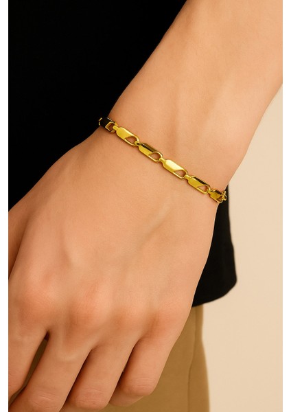 Altın Renk Kesik Arpa Unisex Çelik Bileklik - 3348