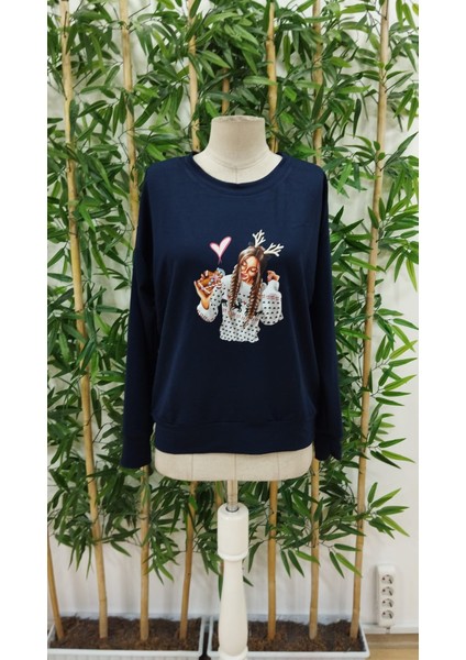 Mottisfashion Kadın Yılbaşı Özel Uzun Kollu Bisiklet Yaka Desenli Viskon Iki Iplik Bluz fırsatları