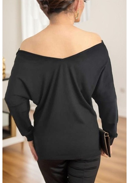 Mottisfashion Kadın Uzun Kollu Yaka Güpür Detay Viskon Bluz