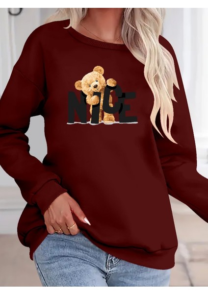 Mottisfashion Kadın Uzun Kollu Bisiklet Yaka Viskon Iki Iplik Bluz