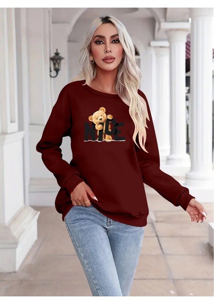 Mottisfashion Kadın Uzun Kollu Bisiklet Yaka Viskon Iki Iplik Bluz