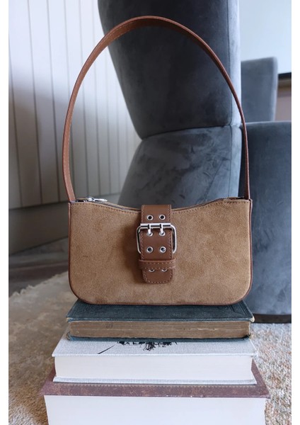 Kadın Süet Kahverengi Tokalı El Ve Omuz Çantası 268 fiyatları