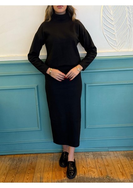 Mottisfashion Kadın Uzun Kollu Balıkçı Yaka Şardonlu Bluz Etek Takım modelleri