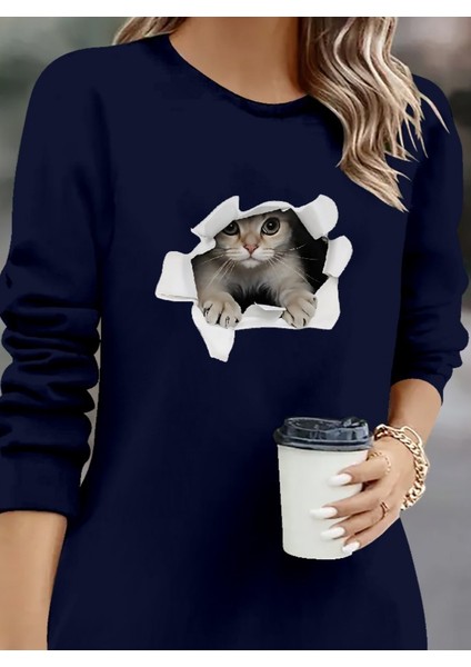 Mottisfashion Kadın Uzun Kollu Bisiklet Yaka Kısa Viskon Iki Iplik Elbise