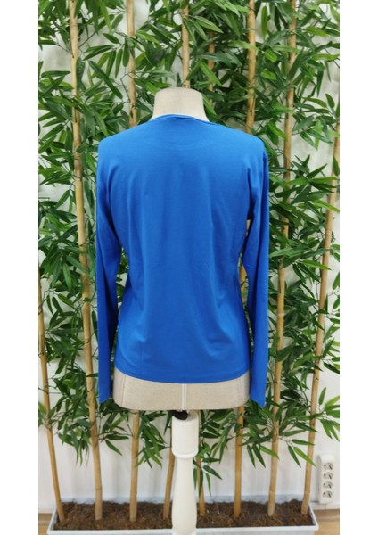 Mottisfashion Kadın Uzun Kollu Bisiklet Yaka Ayçiçeği Desenli Viskon Bluz