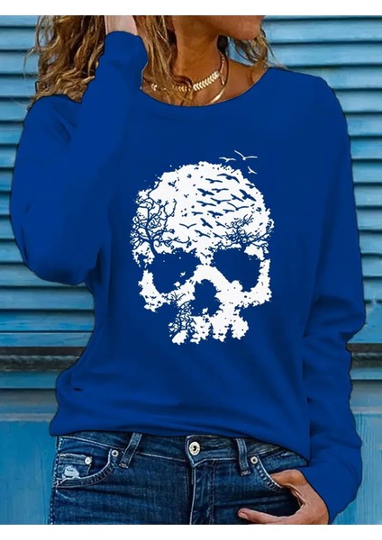 Mottisfashion Kadın Uzun Kollu Bisiklet Yaka Ayçiçeği Desenli Viskon Bluz