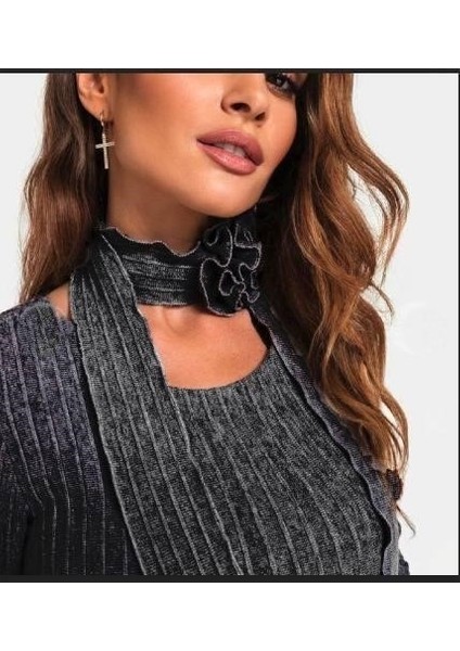 Mottisfashion Kadın Eskitme Detay Fular Dahil Fırsat Ürün Midi Boy Elbise fiyatları