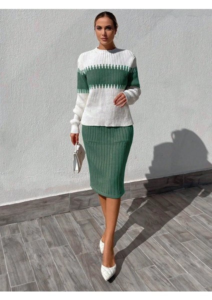 Mottisfashion Kadın Uzun Kollu Triko Etekli Takım