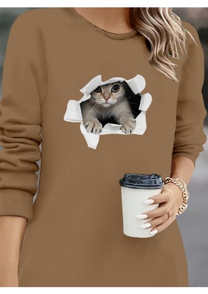 Mottisfashion Kadın Uzun Kollu Bisiklet Yaka Kısa Viskon Iki Iplik Elbise