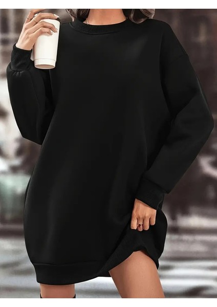 Mottisfashion Kadın Uzun Kollu Bisiklet Yaka Iki Iplik Elbise