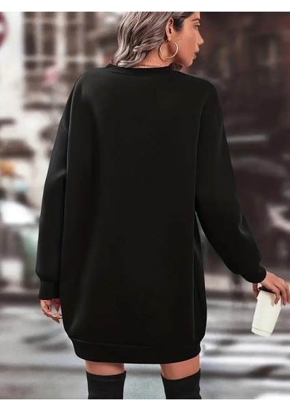 Mottisfashion Kadın Uzun Kollu Bisiklet Yaka Iki Iplik Elbise