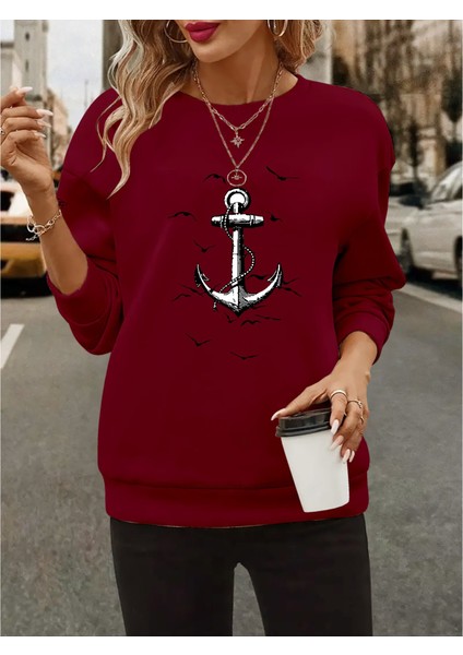 Mottisfashion Kadın Uzun Kollu Bisiklet Yaka Desenli Viskon Iki Iplik Bluz