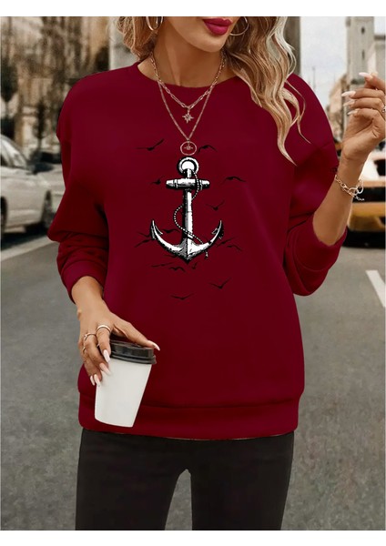 Mottisfashion Kadın Uzun Kollu Bisiklet Yaka Desenli Viskon Iki Iplik Bluz
