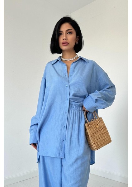 Mottisfashion Mavi Alice Gömlek ve Bol Kesim Pantolon Takım fiyatları