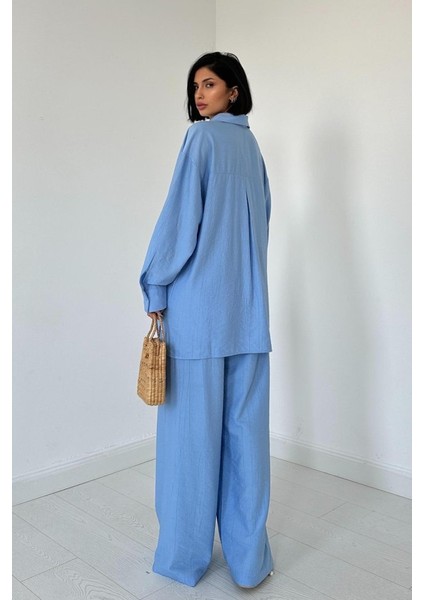 Mottisfashion Mavi Alice Gömlek ve Bol Kesim Pantolon Takım fırsatları