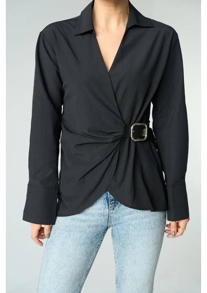 Mottisfashion Kemerli Gömlek - Siyah