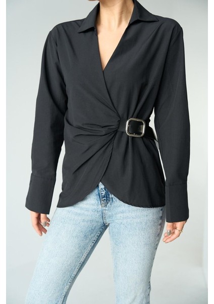 Mottisfashion Kemerli Gömlek - Siyah modelleri