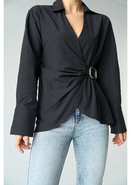Mottisfashion Kemerli Gömlek - Siyah