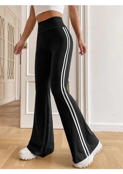 Mottisfashion Kadın Yüksek Bel Şerit Detaylı Ispanyol Paçalı Dalgıç Pantolon