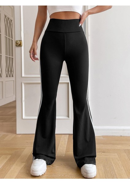 Mottisfashion Kadın Yüksek Bel Şerit Detaylı Ispanyol Paçalı Dalgıç Pantolon