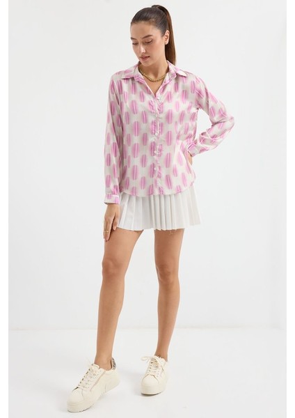 Mottisfashion 3964 Hafif Dökümlü Saten Gömlek - B.pembe fiyatları