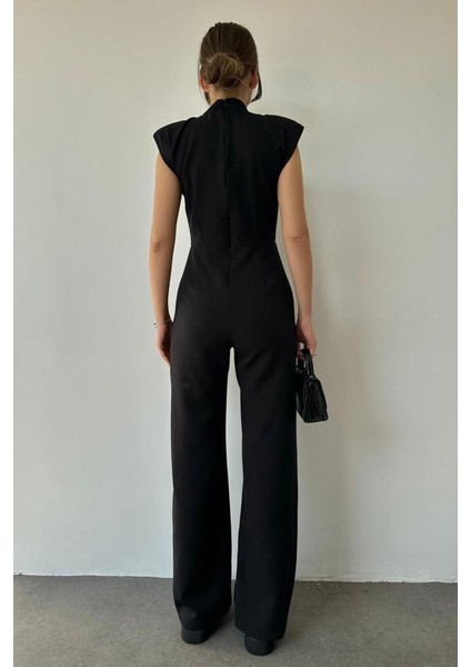 Mottisfashion Siyah Vatkalı Dik Yaka Tulum modelleri