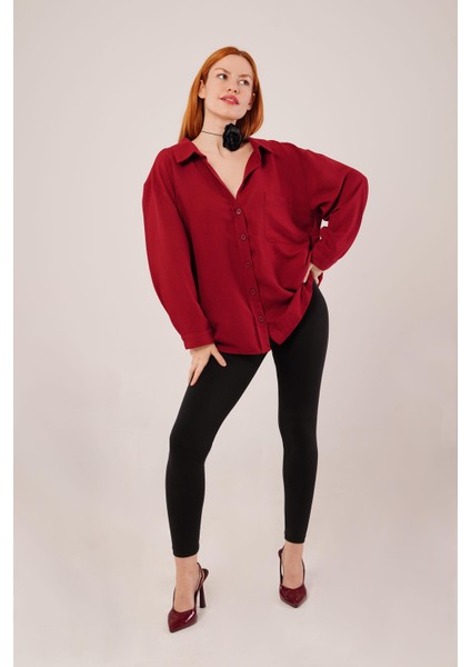 Mottisfashion Basic Oversize Bordo Gömlek
