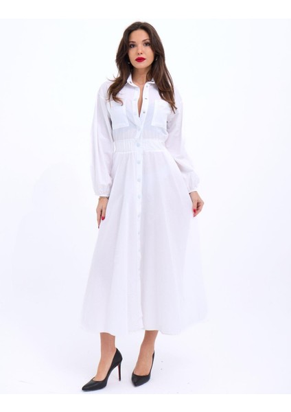 Mottisfashion 5903 Elbise-Beyaz